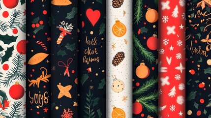 Christmas cheerful typography patterns with holiday messages