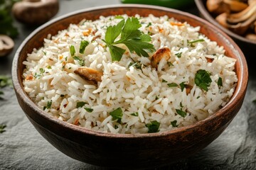 Creamy Mushroom Rice Garnished with Fresh Herbs