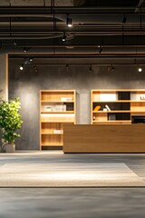 Empty business office with a blurred background, ready for product display.