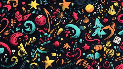 New Year artistic doodle patterns with celebratory elements