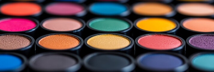 Close-up of diverse-colored makeup palette for design reference use 