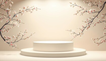 Product display podium with blossom flowers