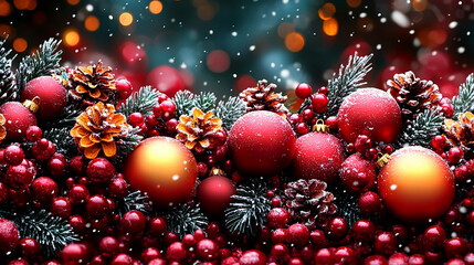 Holiday decorations. Festive Christmas decorations in vibrant colors, New Year celebrations