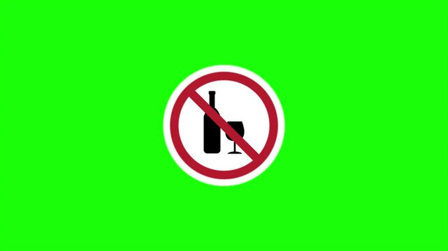 Alcohol consumption is injurious to health. Say no to alcohol animated icon on a green screen.
