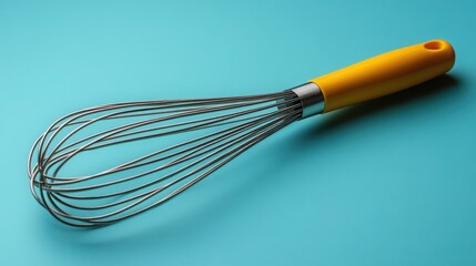 Eye-catching Minimalist Yellow Whisk on a Turquoise Background for Culinary and Design Inspiration