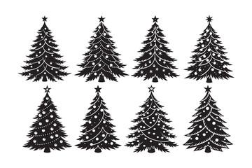 Christmas tree silhouette Bundle, Christmas tree silhouette vector illustration