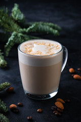 Christmas latte coffee with almonds