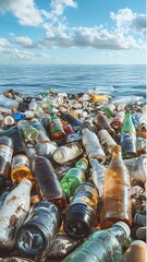 Glass and Plastic Bottles Floating Amid Ocean Pollution