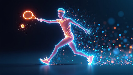 Fototapeta premium illustrative depiction of a tennis player made of bright graphic lines, dynamics and speed of the tennis game
