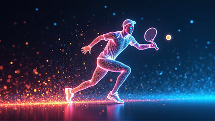 Fototapeta premium illustrative depiction of a tennis player made of bright graphic lines, dynamics and speed of the tennis game