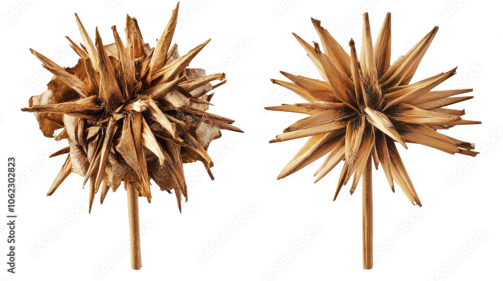 Poster star-shaped wooden objects collection on white background generative ai