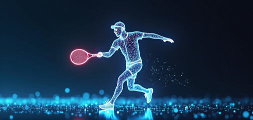 Obraz premium illustrative depiction of a tennis player made of bright graphic lines, dynamics and speed of the tennis game