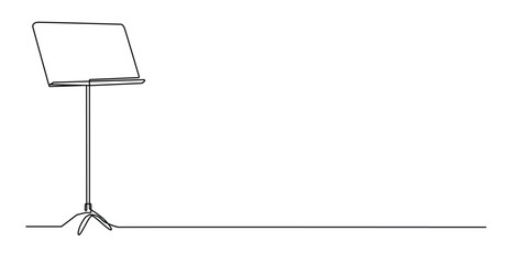 continuous line drawing of music stand.one line drawing of music note stand.music note book stand.single line vector illustration.isolated white background