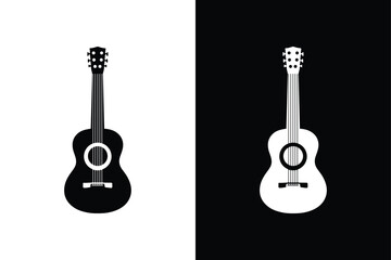 Fototapeta premium High Quality Guitar Silhouette Vector Icon with Black and White Background.