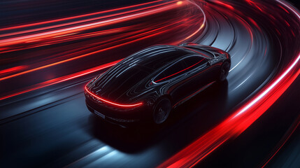 A rotating view capturing all angles of the car, creating a dynamic feel, copy space,