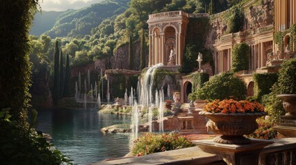 Obraz premium Villa d'Este, Tivoli, Italy. The Hundred Fountains. Italian Renaissance garden and fountains