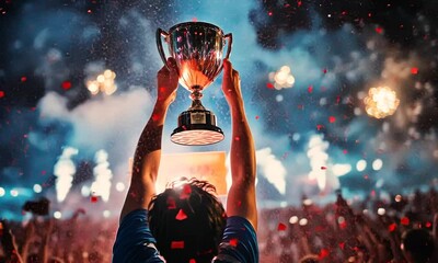 Champion Holding Trophy