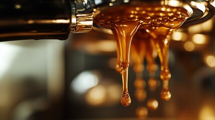 Golden espresso dripping from coffee machine for perfect morning brew