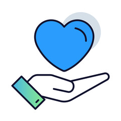 Hand with Heart. Icons Included: Care, Compassion, Health Support