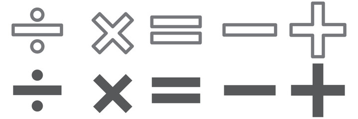 Math symbols for web. Simple addition, subtraction, multiplication, division symbol vector design.