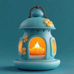 Whimsical Floral Lantern Against Teal Background