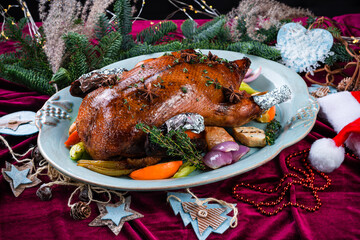 Baked turkey served for Thanksgiving, Christmas dinner