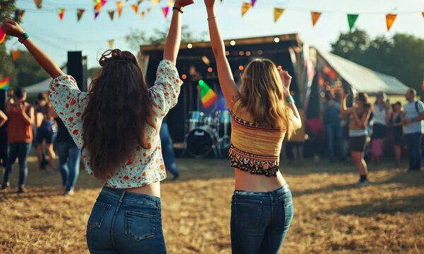 Two friends having fun at a music festival