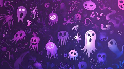 Halloween ghost silhouettes with playful expressions in the moonlight