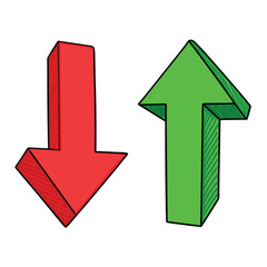 Vector Cartoon Color Illustration - Red Arrow Down and Green Arrow Up illustration