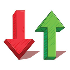 Vector Cartoon Color Illustration - Red Arrow Down and Green Arrow Up illustration