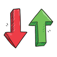 Vector Cartoon Color Illustration - Red Arrow Down and Green Arrow Up illustration