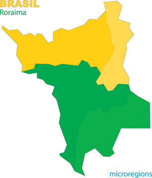 Map of the territory of the state of Roraima with divisions by highlighted microregions, vector with simple lines of political divisions