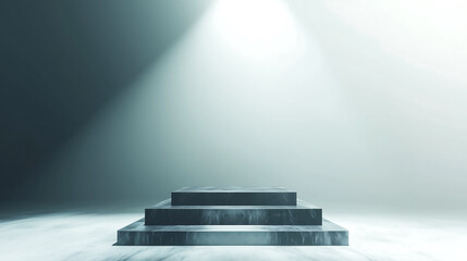 Obraz premium podium Elevate Your Space with a Striking Three-Tiered Marble Platform Illuminated by Soft Light