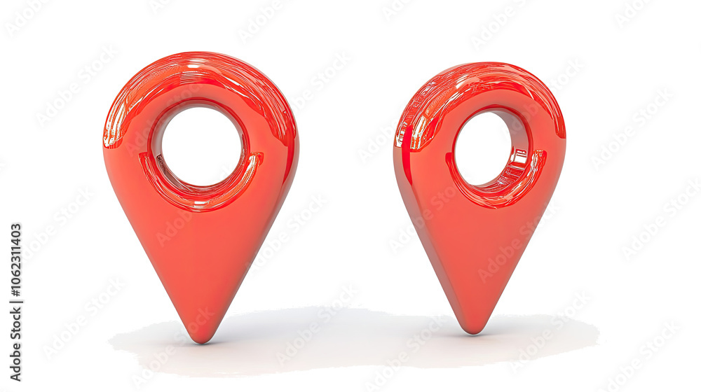 Poster set of red map location pins isolated on a clean background generative ai