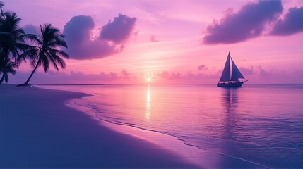 **Watercolor-style of a serene tropical beach at sunrise