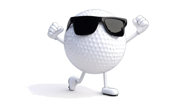 Cartoon-style Golf Ball Character With Sunglasses and Playful Pose Generative AI