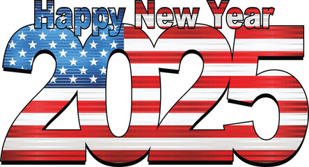 Happy New Year 2025 with USA flag inside - Illustration,
2025 HAPPY NEW YEAR NUMERALS