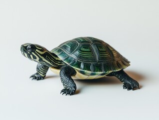 Obraz premium A detailed and cinematic still of a turtle isolated on a white background, showcasing intricate shell patterns and vivid colors.