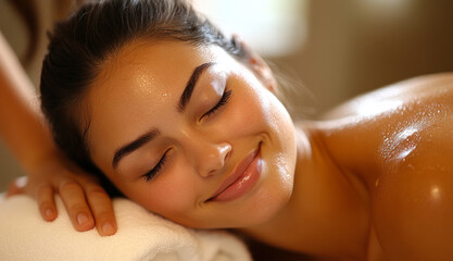 Woman Relaxing and Smiling During Spa Massage
