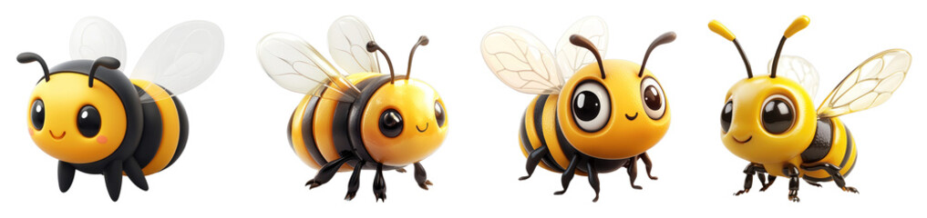 Obraz premium A 3D honeybee icon on a transparent background, emphasizing its crucial role in pollination and honey production, showcasing its fuzzy body and delicate wings.