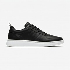 black leather low top sneaker on white background