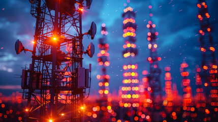 Obraz premium Telecommunication Towers with Vibrant Lights for World Telecommunication Day 