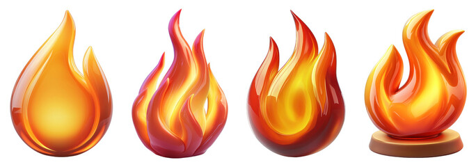A 3D realistic flame icon on a transparent background, depicting the natural movement and color gradients found in real fire for a striking visual effect.