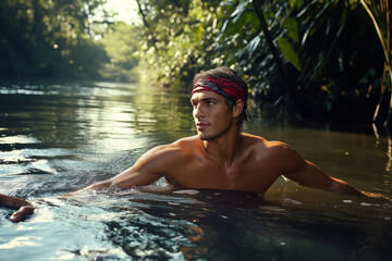 Fototapeta premium Model in a Lake for a Nature-Themed Advertising Campaign