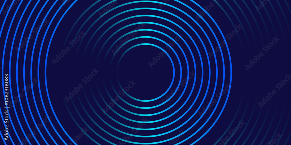 Poster abstract background with blue glowing circle lines. vector illustration for ai technology concept, w