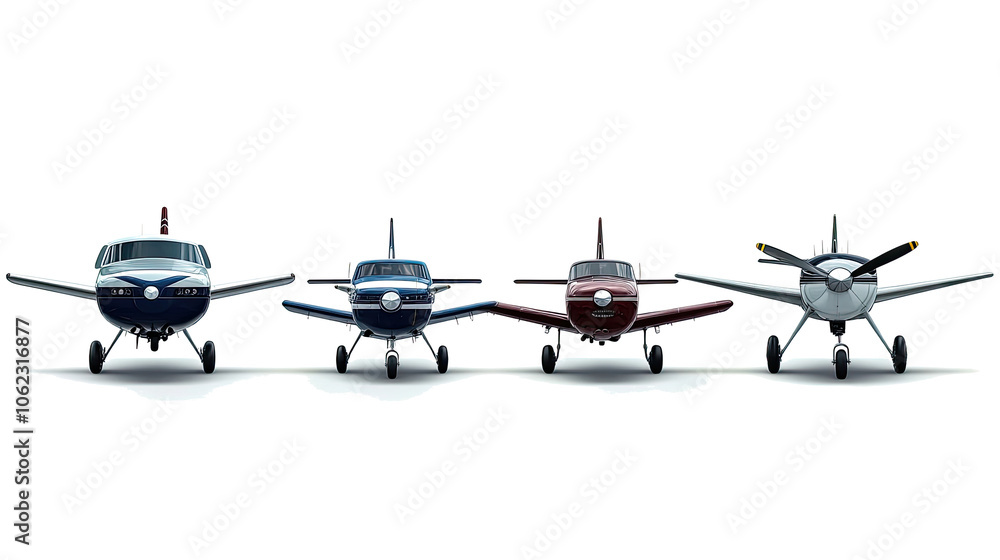 Poster front view airplanes on transparent background generative ai