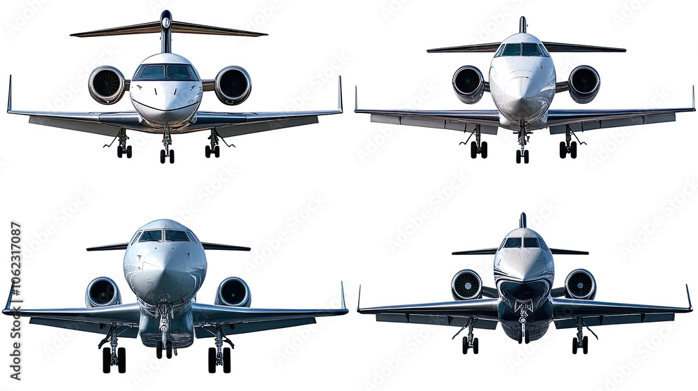 Poster front view airplanes on transparent background generative ai