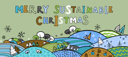 Merry sustainable Christmas. Sustainability concept. Editable vector illustration