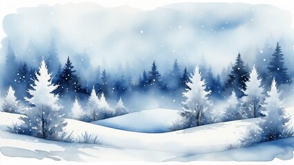 Serene winter forest landscape with snowy trees and snowfall