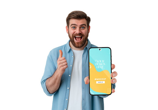 Man Holding Phone in a Hand Mockup generative ai